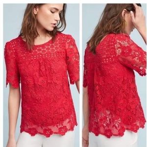 Anthropologie Vanessa Virginia Red Floral Crochet Top Size 4 EUC